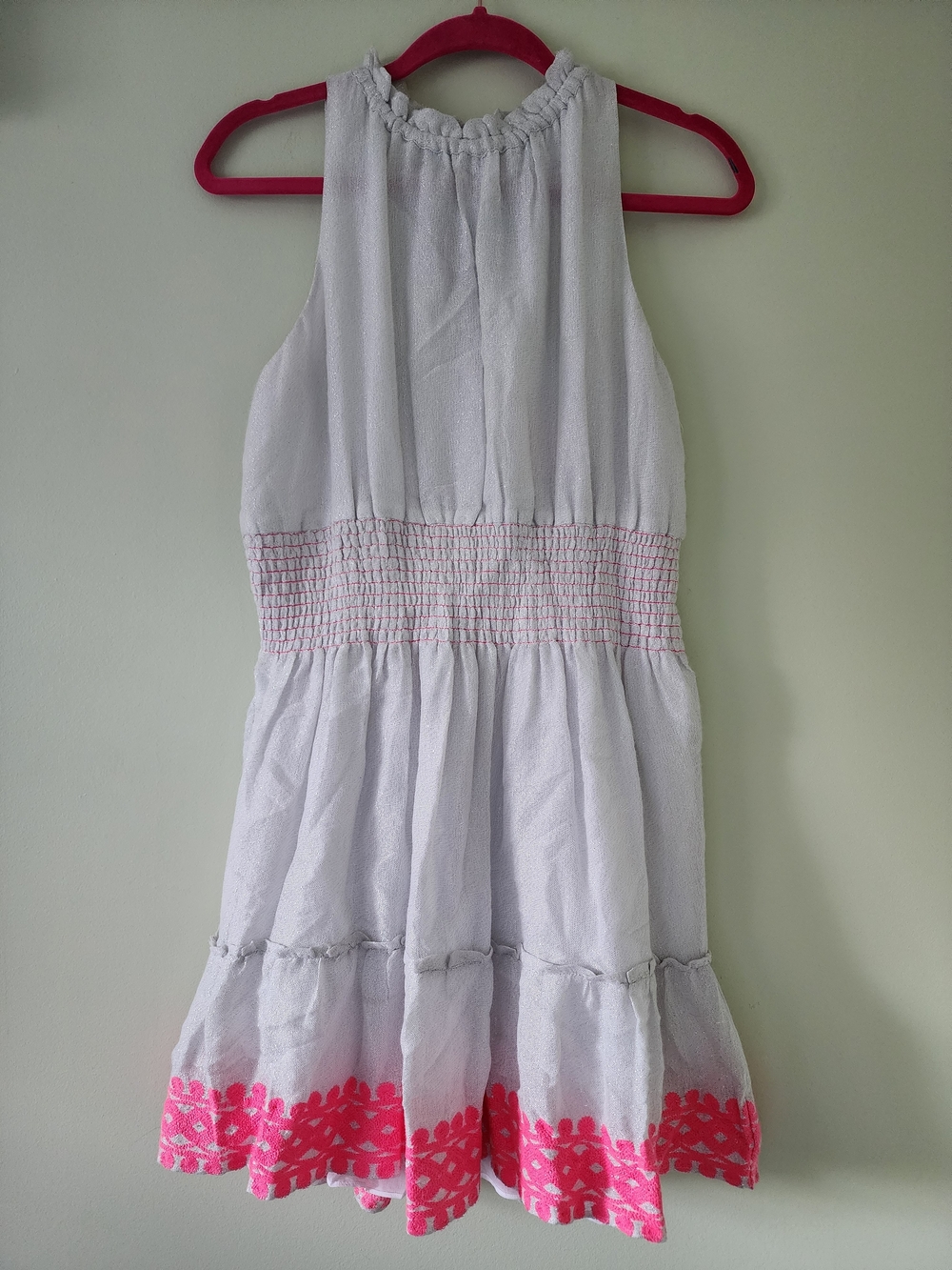 NWT Sail To Sable Shimmer Silver Sundress with Pink Embroidered Hem